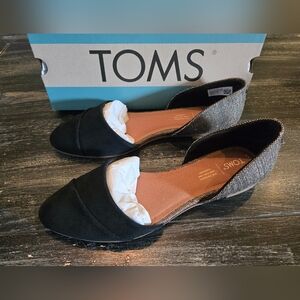 TOMS Women's Jutti D'Orsay, Black Suede/Metallic Woven Shoes